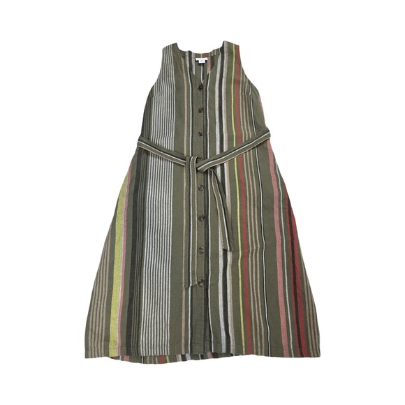 Liz Claiborne Dresses & Skirts - Liz Claiborne Womens Linen Blend Striped Button Front Midi Dress Olive Green S